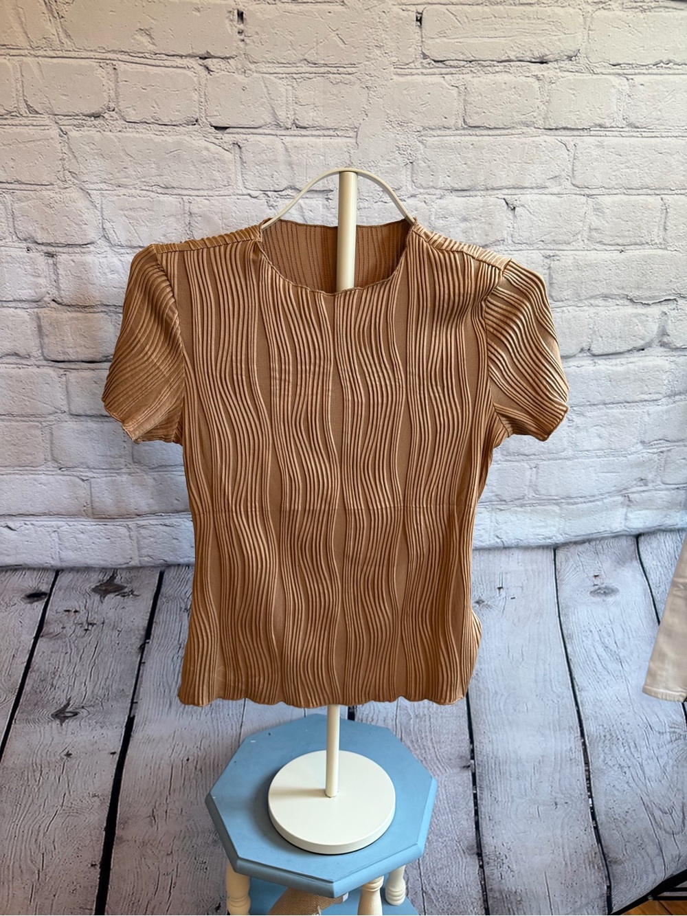 Women's Textured Short-Sleeve Top in Camel